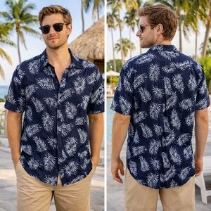NAT NAST 100% Linen Sz XL Lightweight Tropical Camp Shirt Hawaiian Warm weather